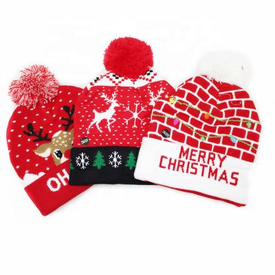 China NEW LED Lighting COMMON Hat Christmas Acrylic Material Halloween Knitted Winter Beanie Hat for sale