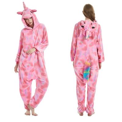 China Unicorn Animal Sleep Onesie Pajamas Coral Plush Fleece Winter Nightwear Thermal Cute Flannel Thick Hooded Pajamas Set for sale