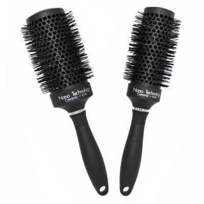 China Duct Ceramic Straightening Brush Bristle Detangling Nylon Hair Brush Round Ionic Hair Brush for sale