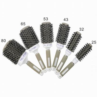 China Boar Professional Ionic Round Ceramic Natural Blending Brush Cushion Nylon Heat Resistant Styling Hair Brush for sale