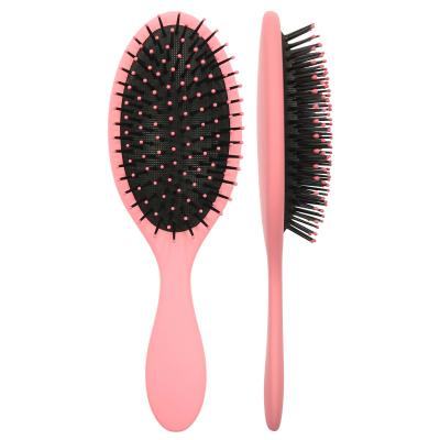 China Custom Detangling Cushion Private Label Rose Hair Blow Drying Oval Nylon Massage Paddle Brush For All Type Hair for sale