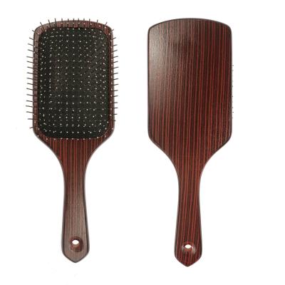 China Detangler Cushion Paddle Wooden Brush Wet Hair Brush with Steel Bristle for Anti-Static and Massaging Scalp for sale