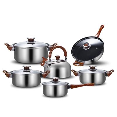 China Sustainable Wholesale 12PCS Stainless Steel Nonstick Cookware Sets With Kettle And Frying Pan For Home for sale