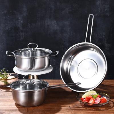 China Sustainable Wholesale 5PCS Hot Pot Stainless Steel Cookware Set Cooking Equipment For Soup With Steel Handle for sale