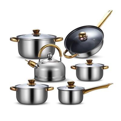 China 2022 New Design Sustainable Kitchen 12PCS Non-stick Cooking Pot Stainless Steel Cookware Sets For Household for sale