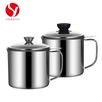 China New Arrival 1.3L 410 Stainless Steel Viable Oil Filter Pot With Handle And Lid Metal Tea Cup For Home Camping for sale