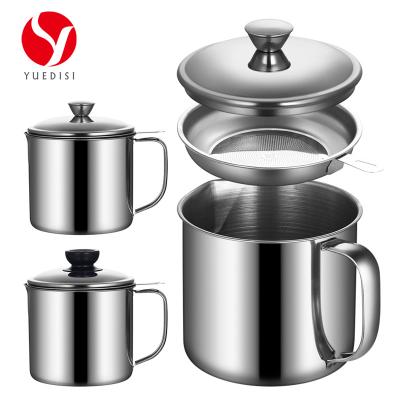 China Sustainable Oil Cup Best Selling 410 Stainless Steel Oil Filter Pot With Handle And Lid For Kitchen for sale