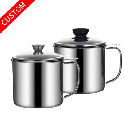 China Viable Custom Logo 410 Stainless Steel Oil Filter Pot Tea Cups And Saucers Oil Pot For Cooking for sale