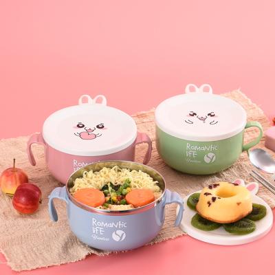 China 304 Stainless Steel Cartoon Instant Noodle Bowl Soup Cup Viable Rice Bowl With Handle Lids For Household for sale