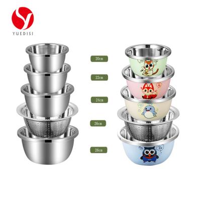 China Kitchen Disposable Bowl Set 5Pcs Cartoon High Quality Stainless Steel Mixing Bowl Set Salad Bowl For Cooking for sale