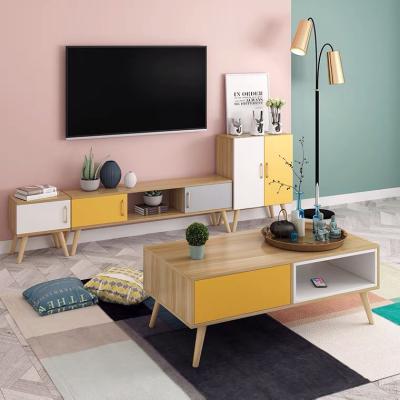 China Modern Popular  Wooden Home Furniture Modern TV Cabinet Coffee Table Set for sale