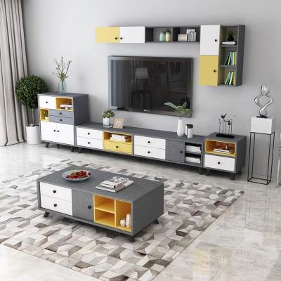 China Modern Hot Sale  Modern Home Living Room Bedroom Furniture Wooden Storage Wall TV Cabinet TV Stand Coffee Table for sale