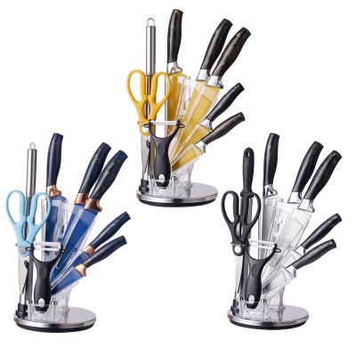 China Sustainable Stainless Steel Cutter Set With Rotary Rack Gift Set With Rack Combination Kitchen Utensils 9 Pieces Slice Set Kitchenware for sale