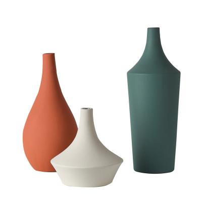 China Morandi color ceramic small vase small vase ware mouth modern thin flowers are suitable for office living room office decoration for sale