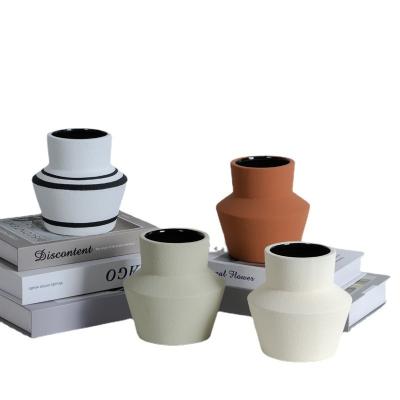 China Modern Simple Ceramic Vase Creative Living Room Flower Vase Wide-mouth Vases Ware Office Decoration Soft Opens Ornaments for sale