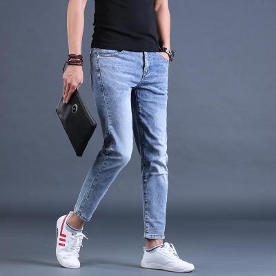 China 2022 viable light blue jeans for men's super quality skinny ripped export style men's wash stretch jeans for sale