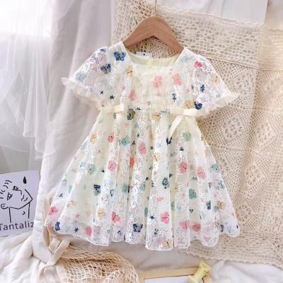 China Korean Version Breathable Girls Princess Dress Summer 2022 New Girls Breathable Sleeve Butterfly Lace Girls Dress for sale