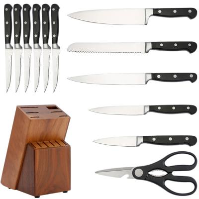 China 13 Pieces Durable Stainless Steel Family Custom Kitchen Knife Set For Chef Carving Cooking Knives With Wooden Block for sale