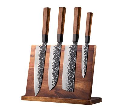 China Viable 5 Pcs Hammered Blade Octagen To Handle Magnetic Damascus Knives Set With Magnetic Knife Block for sale