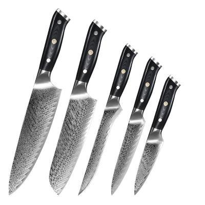 China Sustainable Damascus Knives Set 5 Pcs Japanese Steel Professional Kitchen Damascus Knife Set With Handle Group Of Ten for sale