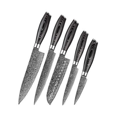 China Sustainable Damascus Steel Chef's Knife Sets Wood Handle Japanese Steel VG10 Kitchen Knife Set for sale