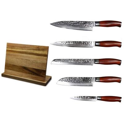 China High Quality Viable Galbergia 6 Pcs Handle Kitchen Knives vg10 Damascus Steel Wood Chef Knife Set With Magnetic Knife Block for sale