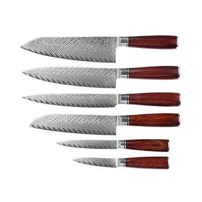 China Japanese Layers AUS-10 67 Knife Sets 6pcs Rose Wood Handle Viable Wooden Handle Chef Knife Kiritsuke Kitchen Damascus For Cooking for sale