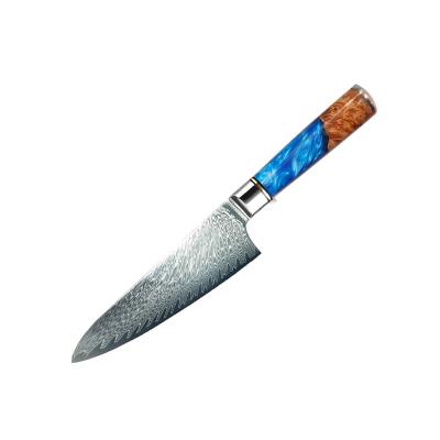 China Cocinas AUS10 Damascus Knife Epoxy Resin Handle and Viable Steel Wood 8 Inch Chef Knife Kitchen for sale