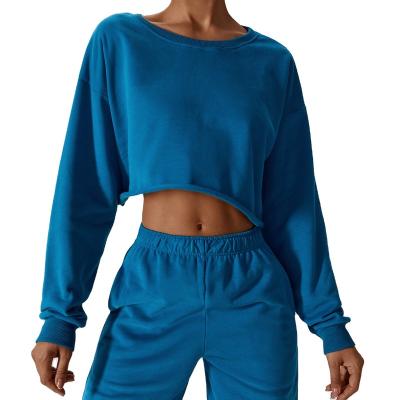 China Ice Silk Elastic Quick Drying Short Sleeves Warm Long Sleeve Sweater T-shirt Women's Short Pullover Outdoor Fitness Coverup Loose Relaxed Sportswear for sale