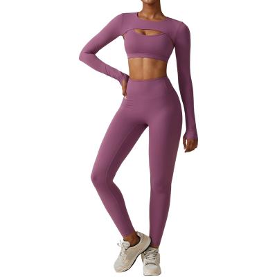 China Breathable Autumn and Winter Tight Yoga Suit Naked Quick Dried Exercise Set Slimming Fitness Suit Three Piece Yoga Suit Set for sale