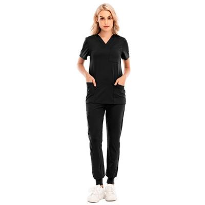 China 100% polyester Jogging Pants New Sport Casual Jogging Pants Solid V-neck Short Sleeve Pocket Nurse Uniform for sale