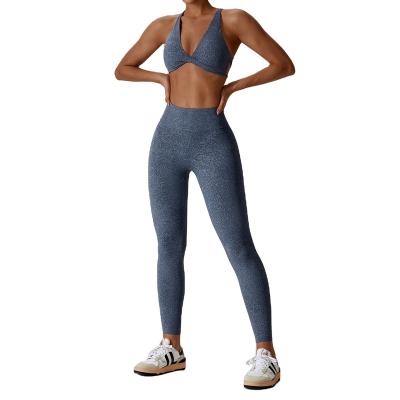 China Breathable Printed Nude Yoga Set Fragmented Flower Quick Dried Running Exercise Fitness Yoga Suit for Women for sale