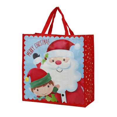 China Eco-friendly Santa Printing Christmas Sack Custom Cartoon Pattern Large Woven Gift Christmas Shopping Bag With Printed Logo for sale