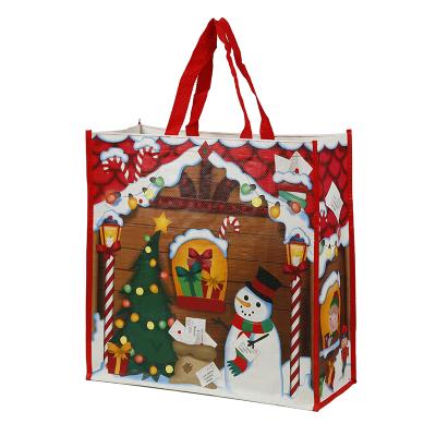 China Eco-friendly Santa Printing Christmas Sack Custom Cartoon Pattern Large Woven Gift Christmas Shopping Bag With Printed Logo for sale