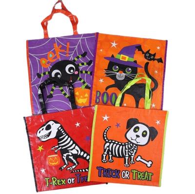 China Wholesale Eco-friendly Luxury Halloween Cat Printing Bag Size Custom Logo Large Woven Candy Gift Halloween Bag for sale