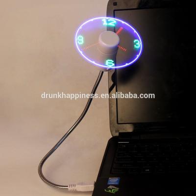 China Plastic Handheld Portable Mini 5v Powered LED Desktop Fan Cooling Custom Logo 2 In 1 USB Clock Fans for sale