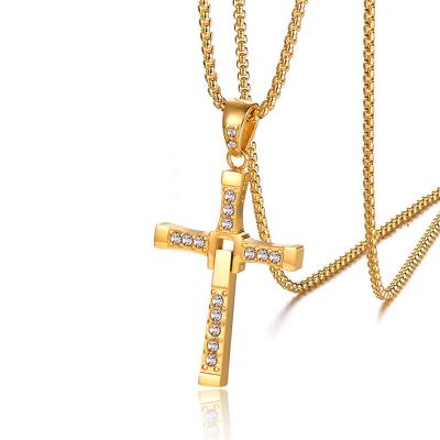 China Trendy Cross Necklace Pendant, Fast And Furious, Mens Gold Titanium Steel Necklace for sale