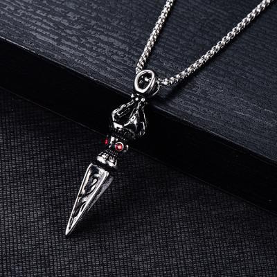 China Men's Necklace Titanium Buddhist Monk Steel Evil Pendant Magic Pendant Men's Stainless Steel Fashionable Fork Pestle Necklace for sale