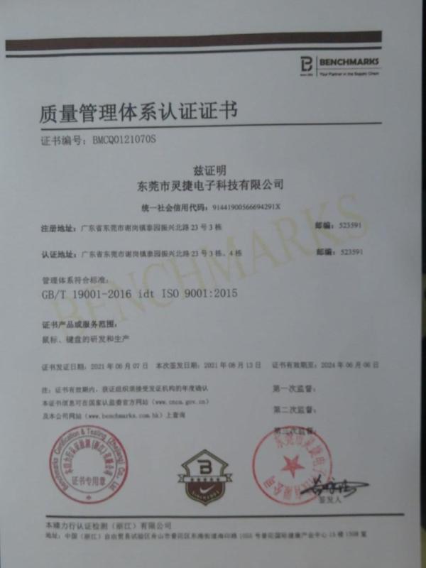 ISO9001 - Dongguan Lingjie Electronics & Technology Co., Ltd.