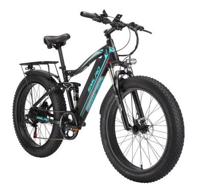 China Aluminum Alloy 26 Inch Fat Tire 1000W 13AH Full Suspension Fat Tire Mountain Bike Electric Bicycle for sale