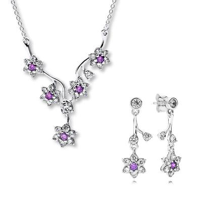 China Fashionable 925 Silver Jewelry Set Elegant CZ Flower Valentines Day Gift CZ Flower Necklace&Earrings For Women Jewelry Making for sale