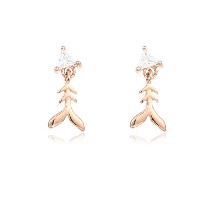 China Hiphop Ruqi silver 925 sterling silver hip hop earrings gold plated design 18K fishbone earrings pendant jewelry for sale