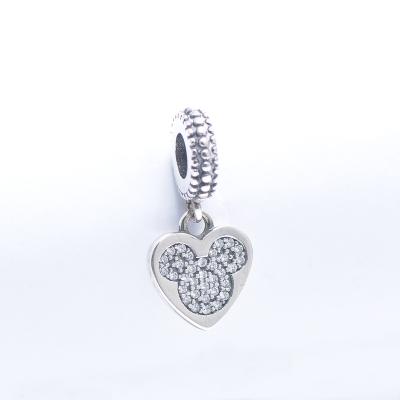 China Luxury 925 Sterling Silver Mickey Mouse On Heart Dangle Charm For Jewelry Making for sale