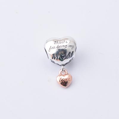 China Gift Luxury Wholesale 925 Sterling Silver Mother's Day Heart Charm For Bracelets Bulk Thanks To Be My Mom for sale