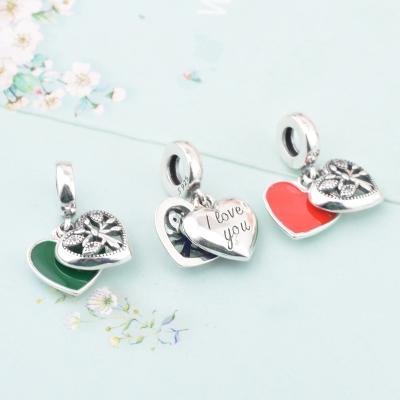 China Trendy Fashion Jewelry 925 Enamel Heart Charm Silver Tree Of Life Pendant For Bracelets And Necklaces Making for sale