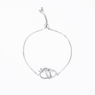 China 2020Farfetch TRENDY fashion box 925 Sterling Silver Double Heart Adjustable chain bracelets for Lady for sale