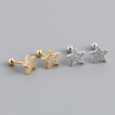 China FASHIONABLE Factory Price 925 Sterling Silver Rhodium Plated Gold Screw Stud Star Zircon CZ Earrings Piercing Jewelry For Women for sale