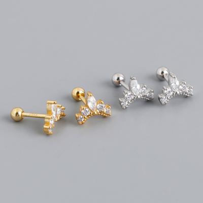 China FASHIONABLE Classic Design 925 Sterling Silver Zirconia Crown Screw Cute Stud Women Girl Earrings for sale