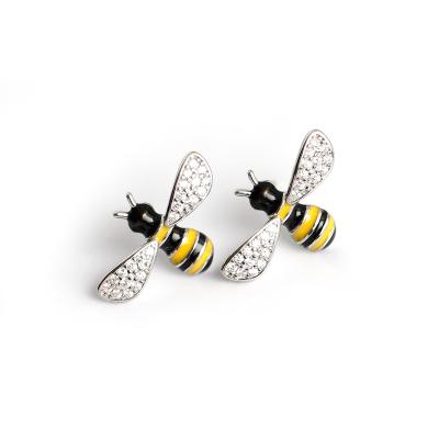 China TRENDY 925 Sterling Silver Enamel Sweet Zircon Bee Stud Earrings For Cute Women Kids Girls Party Jewelry Gift for sale