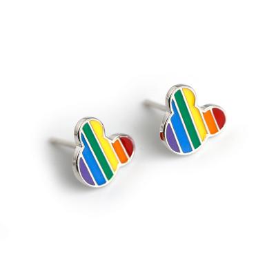 China TRENDY 925 Sterling Silver Enamel Sweet Rainbow Mickey Earrings For Women Kids Girls Cute Party Jewelry Gift for sale